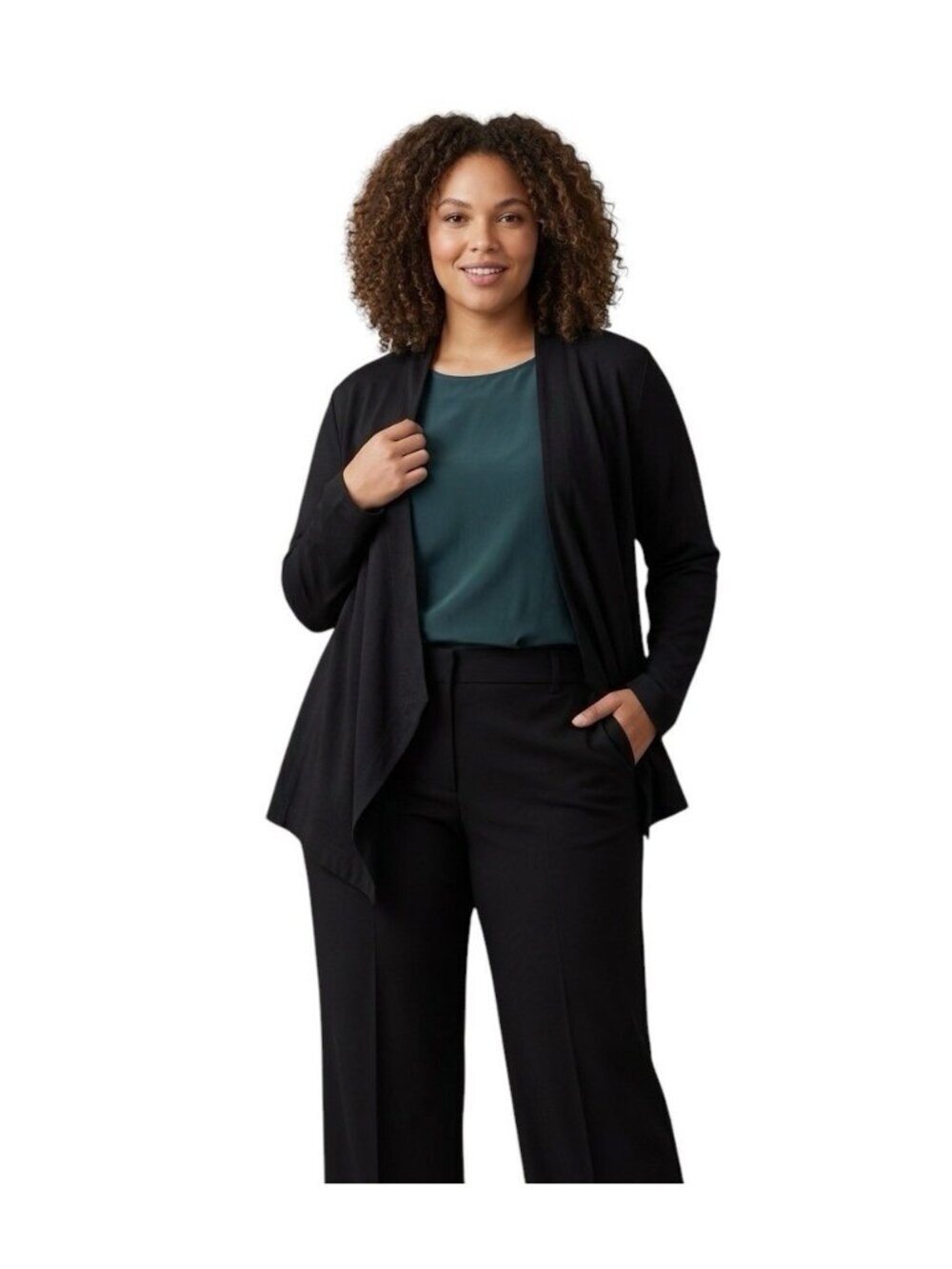 Eileen Fisher Cardigan Womens XL Black Open Front Long Sleeve Viscose Spandex